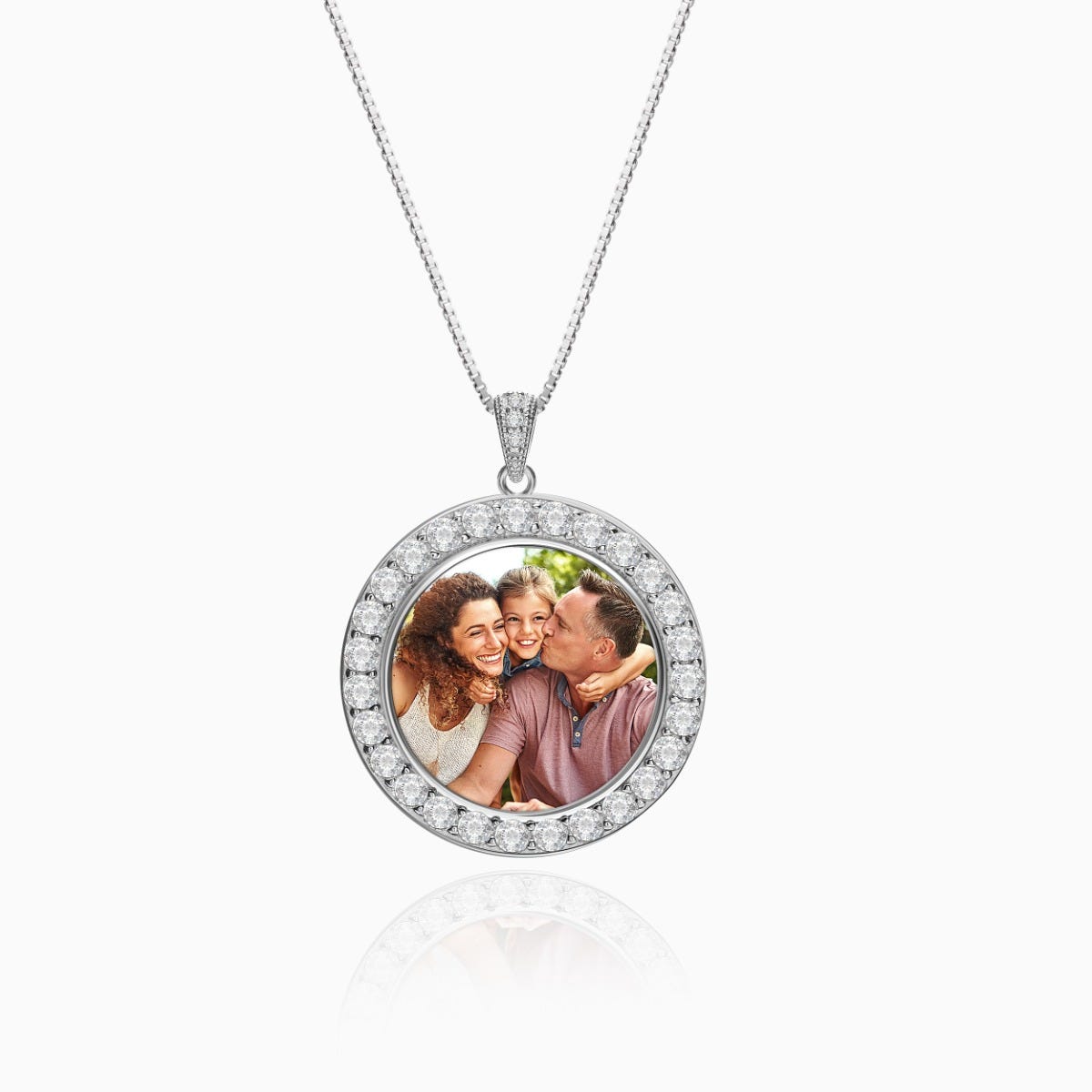 Silver and CZ Premium Round Photo Pendant