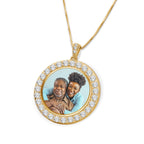 Silver and CZ Premium Round Photo Pendant