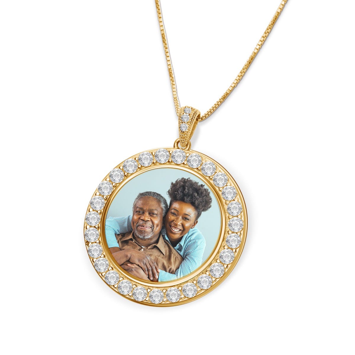 Silver and CZ Premium Round Photo Pendant