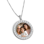 Silver and CZ Premium Round Photo Pendant