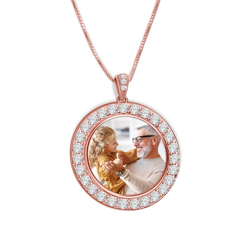 Silver and CZ Premium Round Photo Pendant