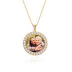 Silver and CZ Premium Round Photo Pendant