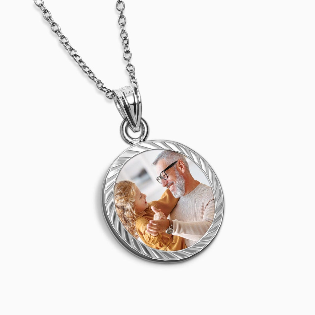Petite Round Photo Engraved Charm with Bezel Frame