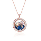 Silver and CZ Premium Round Photo Pendant