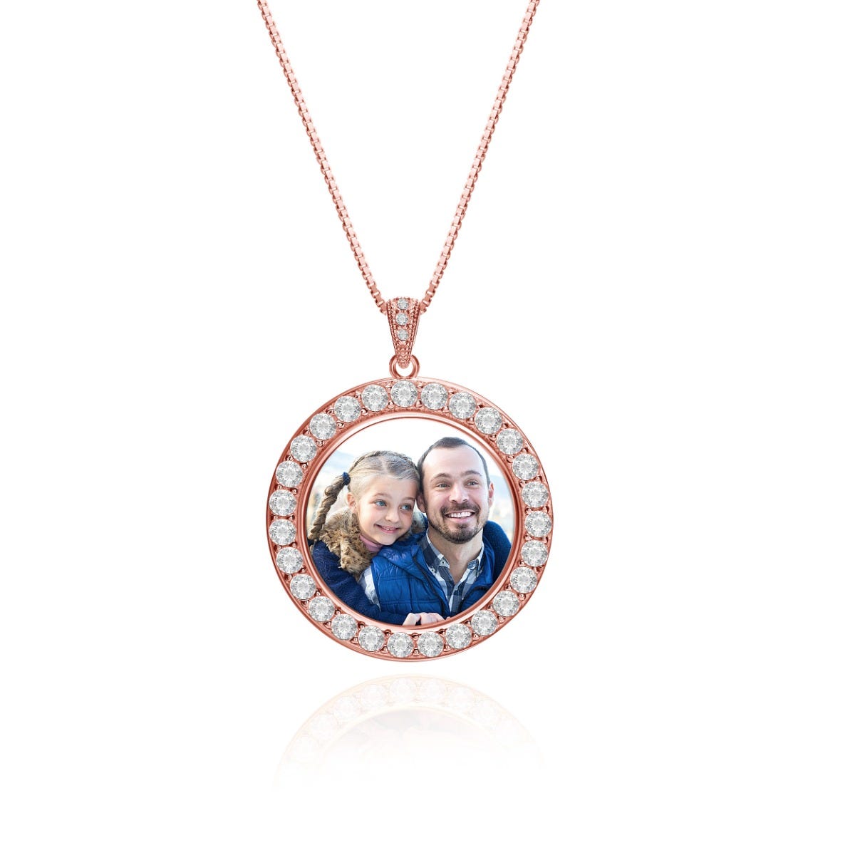 Silver and CZ Premium Round Photo Pendant