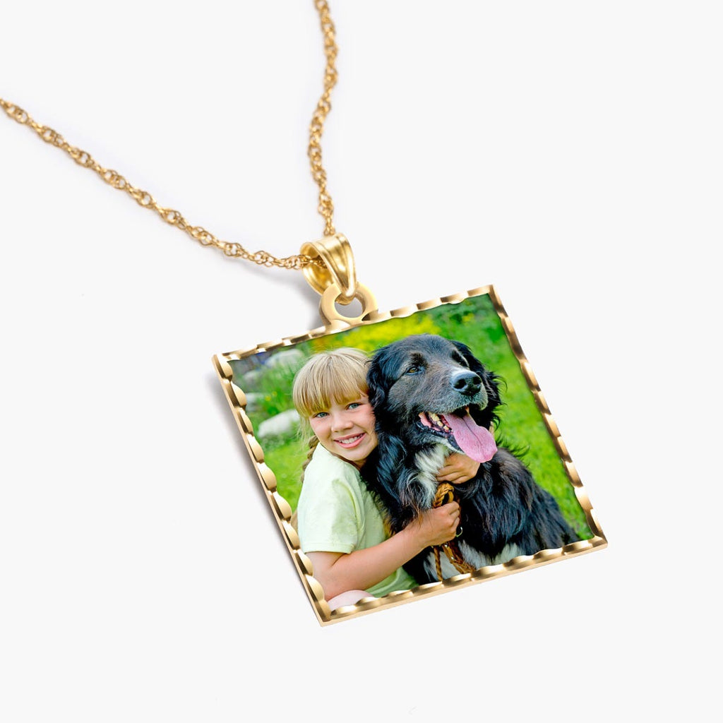 Square Pendant With Diamond Cut Edge Photo Charm