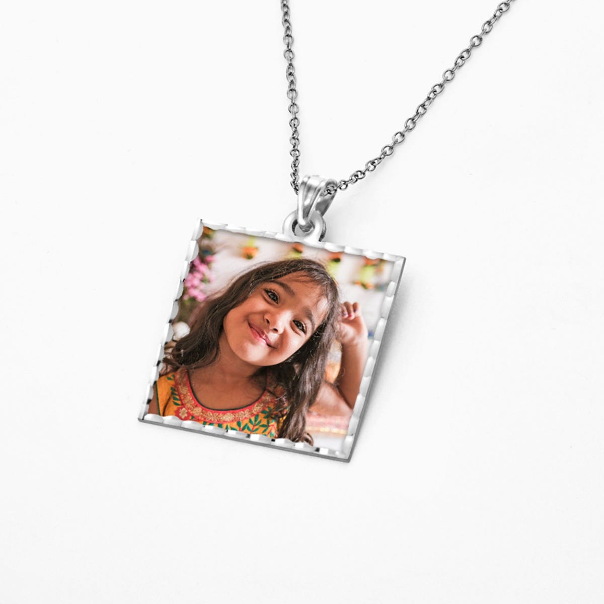 Square Pendant With Diamond Cut Edge Photo Charm