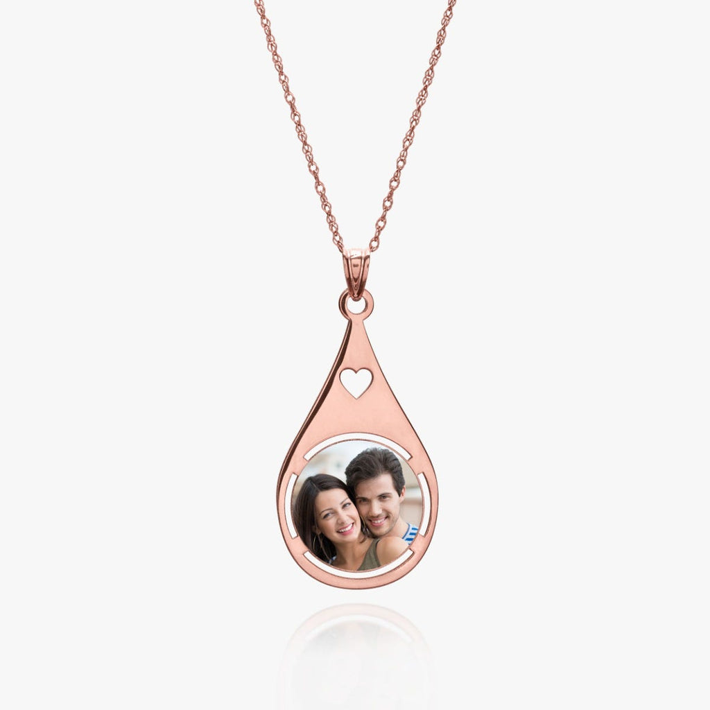 Teardrop Photo Pendant with Heart Cut Out