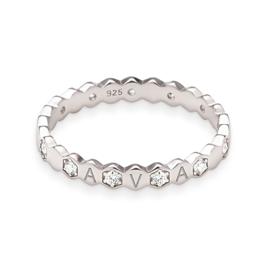 Hexagon Shaped Band with Initials and CZs