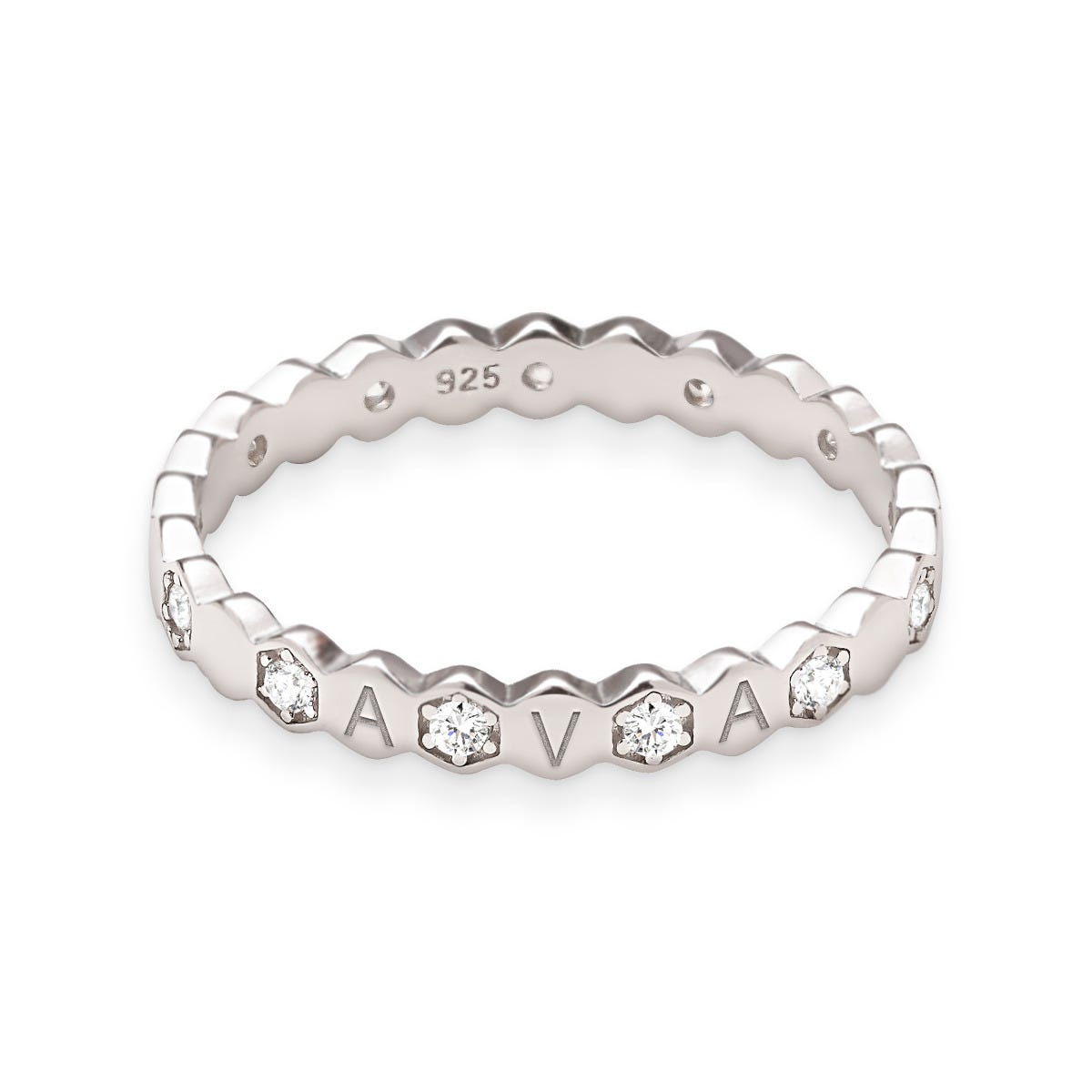 Hexagon Shaped Band with Initials and CZs