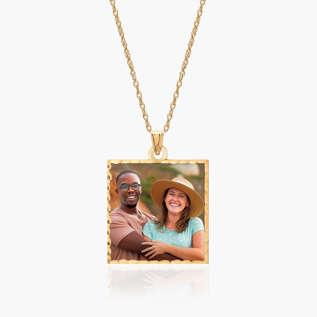 Square Pendant With Diamond Cut Edge Photo Charm