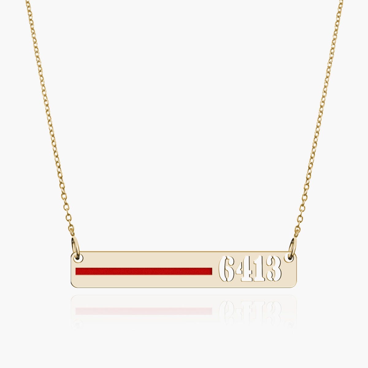 Personalized Horizontal Thin Red Line Firefighter Necklace with 18" Chain