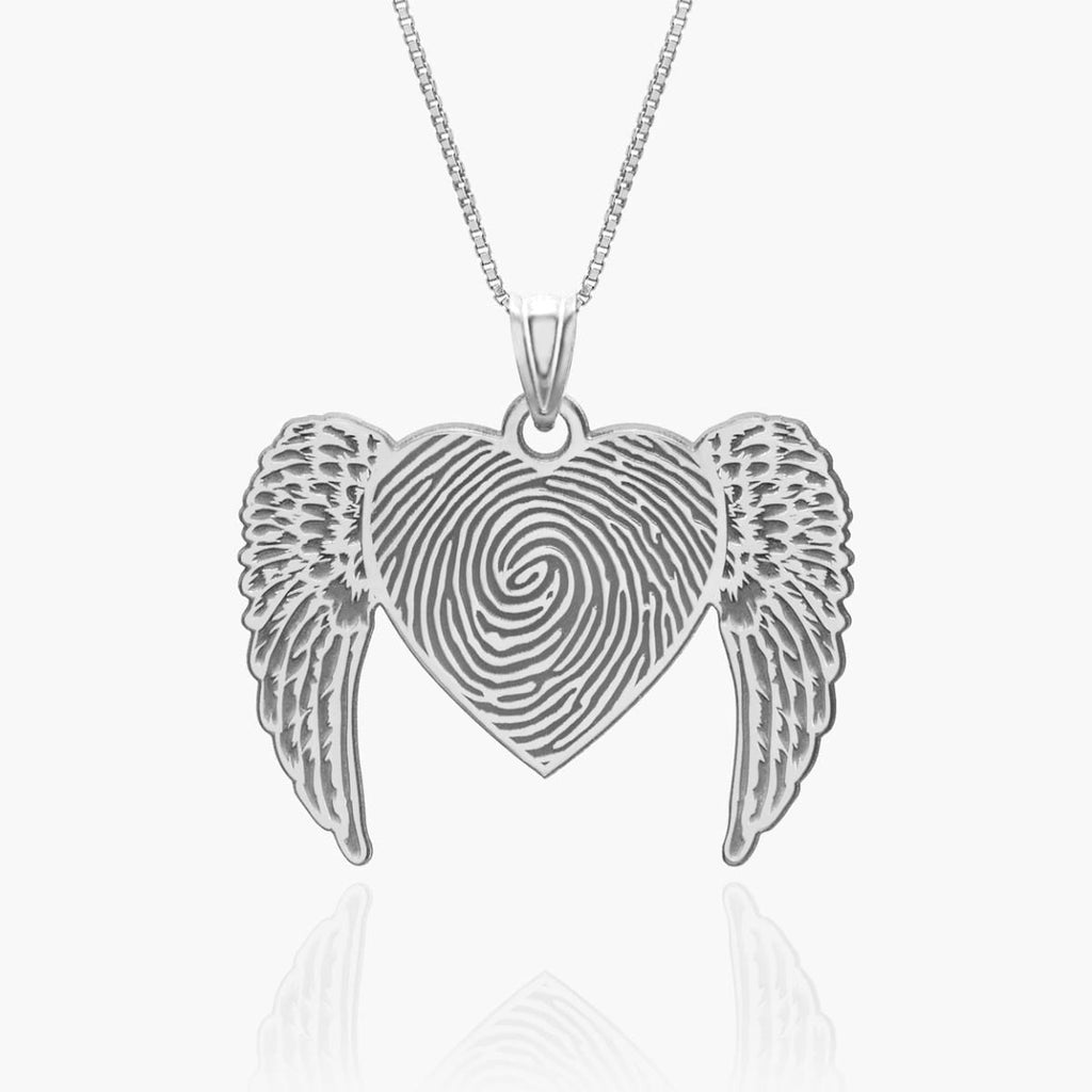 Custom Fingerprint Angel Wing Heart Charm or Pendant