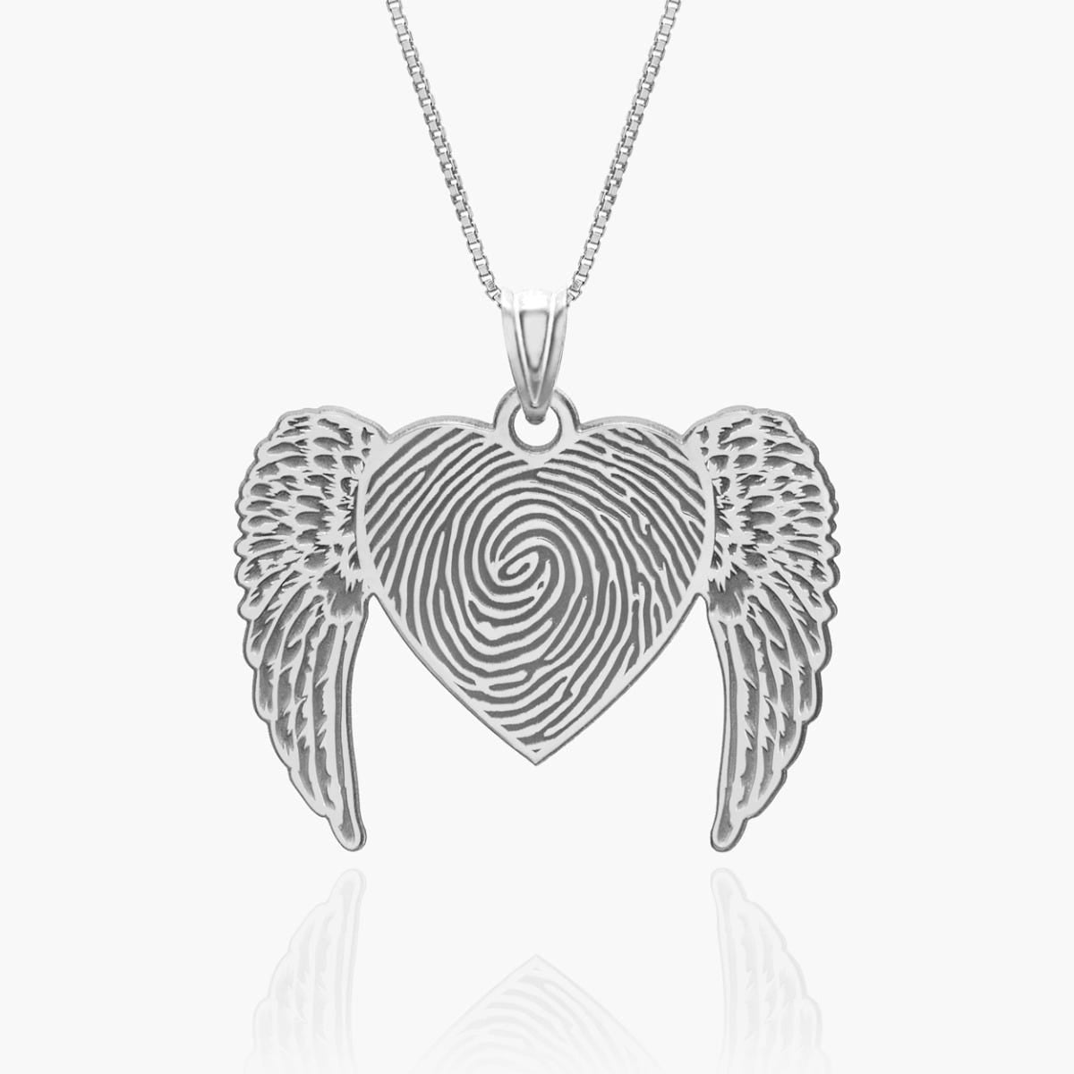 Custom Fingerprint Angel Wing Heart Charm or Pendant