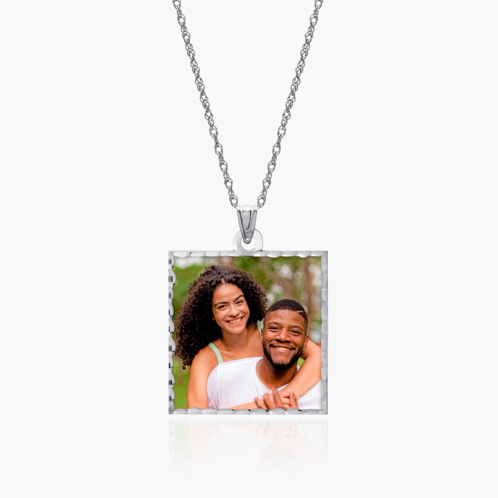 Square Pendant With Diamond Cut Edge Photo Charm