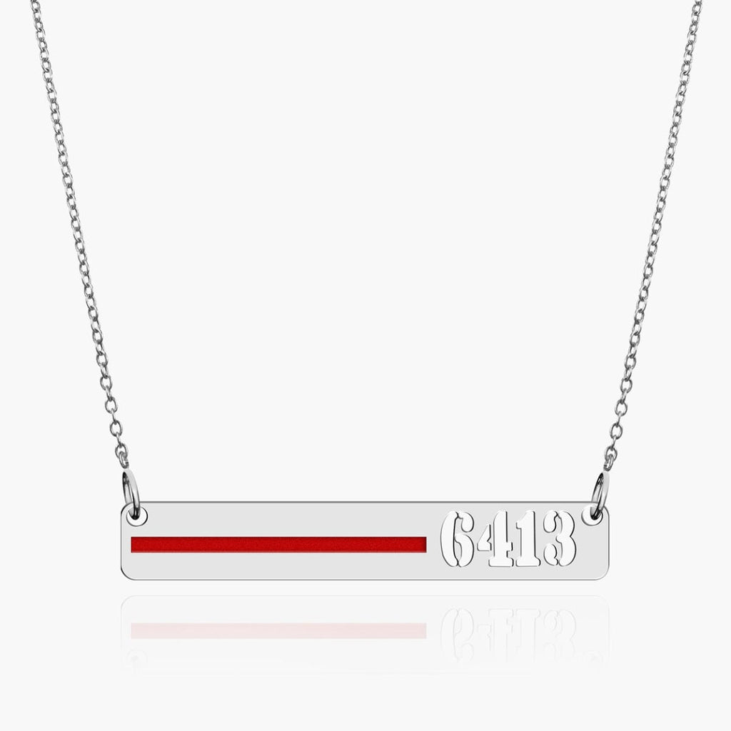 Personalized Horizontal Thin Red Line Firefighter Necklace with 18" Chain