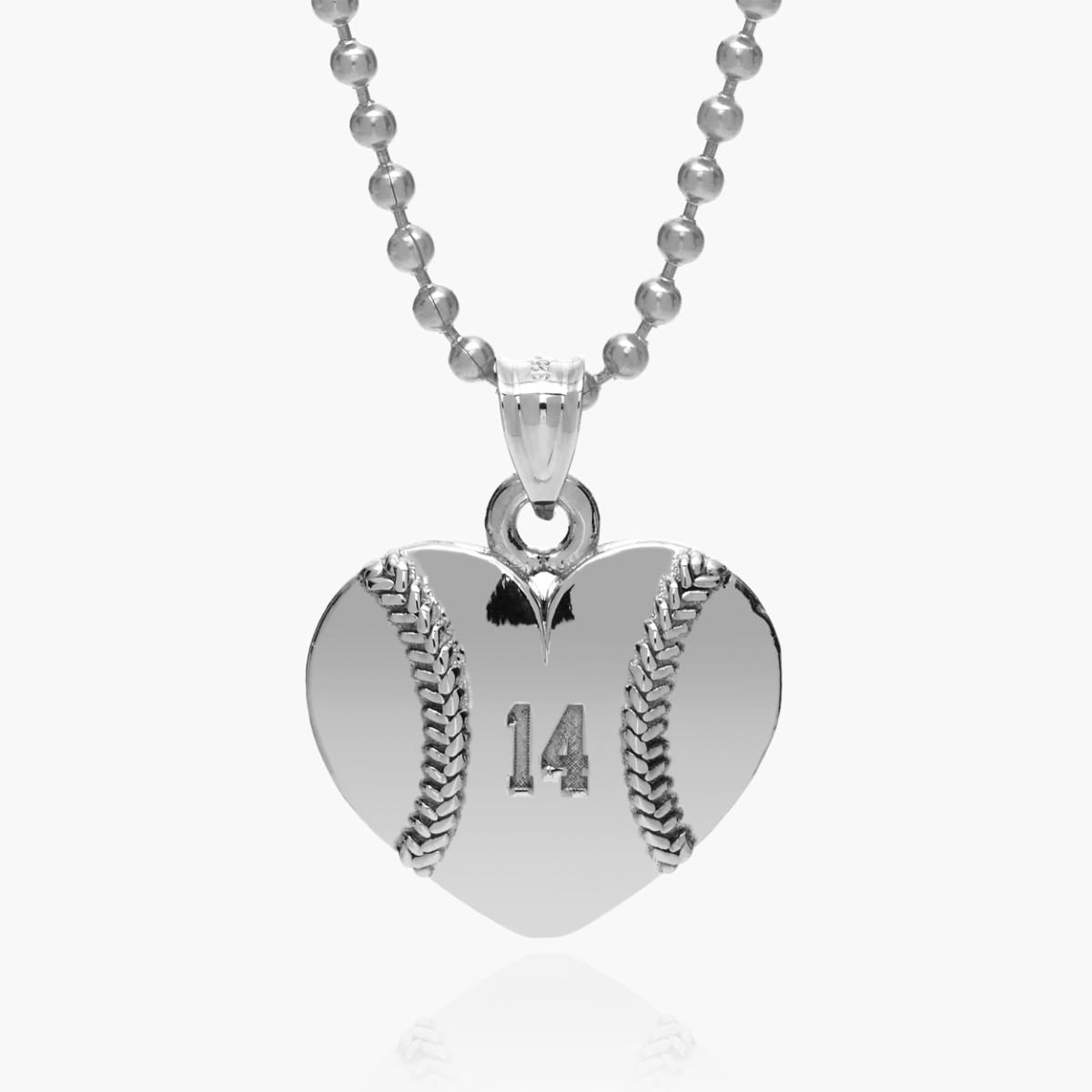 Heart Shaped Baseball Pendant with Number & Chain