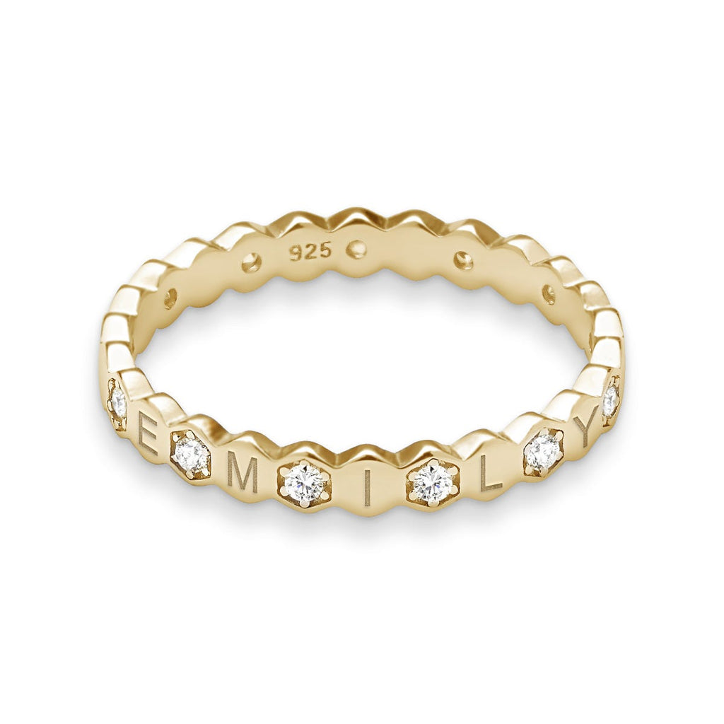 Hexagon Shaped Band with Initials and CZs