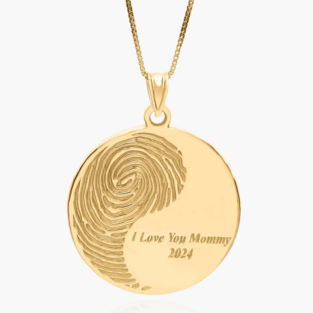 Custom Ying Yang Fingerprint Round Charm or Pendant with Text