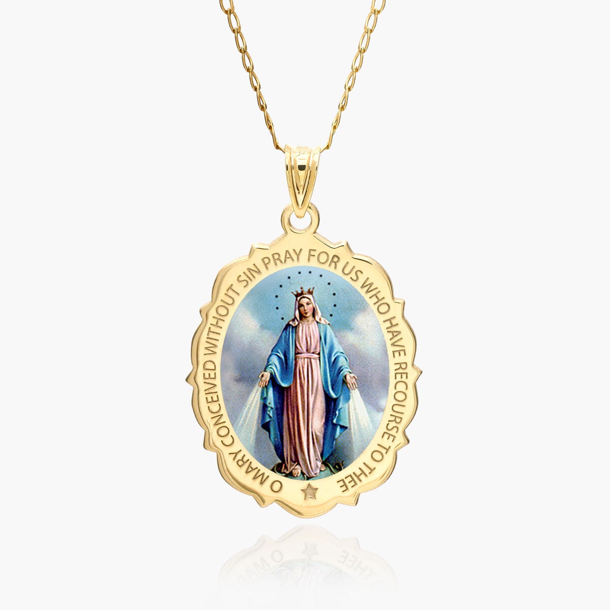 Miraculous Medal Scalloped Oval Color