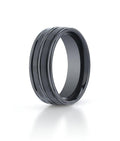 Black Ceramic (Seranite) Ridged Edge Comfort-Fit Approx. 0.31 Inch Wedding Band