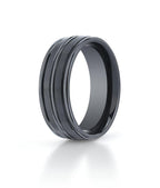 Black Ceramic (Seranite) Ridged Edge Comfort-Fit Approx. 0.31 Inch Wedding Band