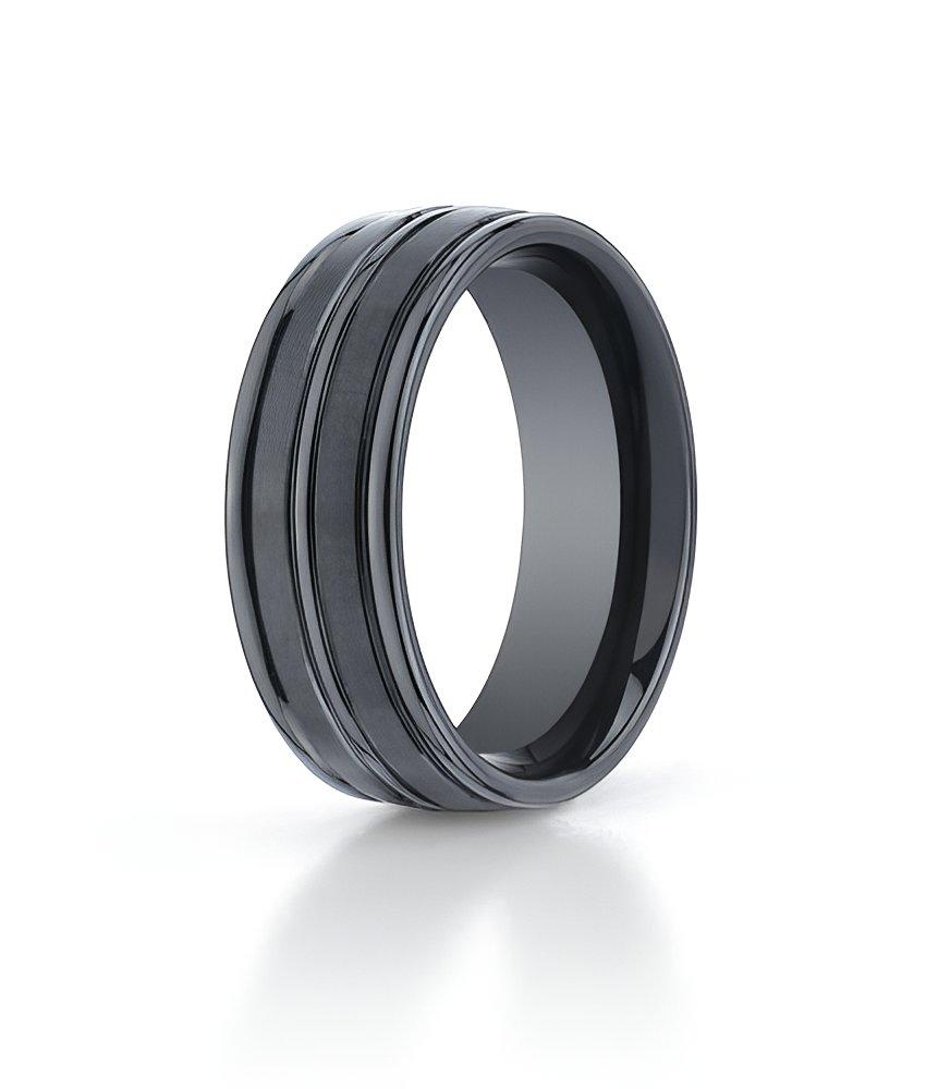 Black Ceramic (Seranite) Ridged Edge Comfort-Fit Approx. 0.31 Inch Wedding Band