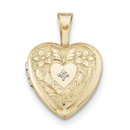 Gold Filled Baby Polished Heart Locket With W/ Diamond Center