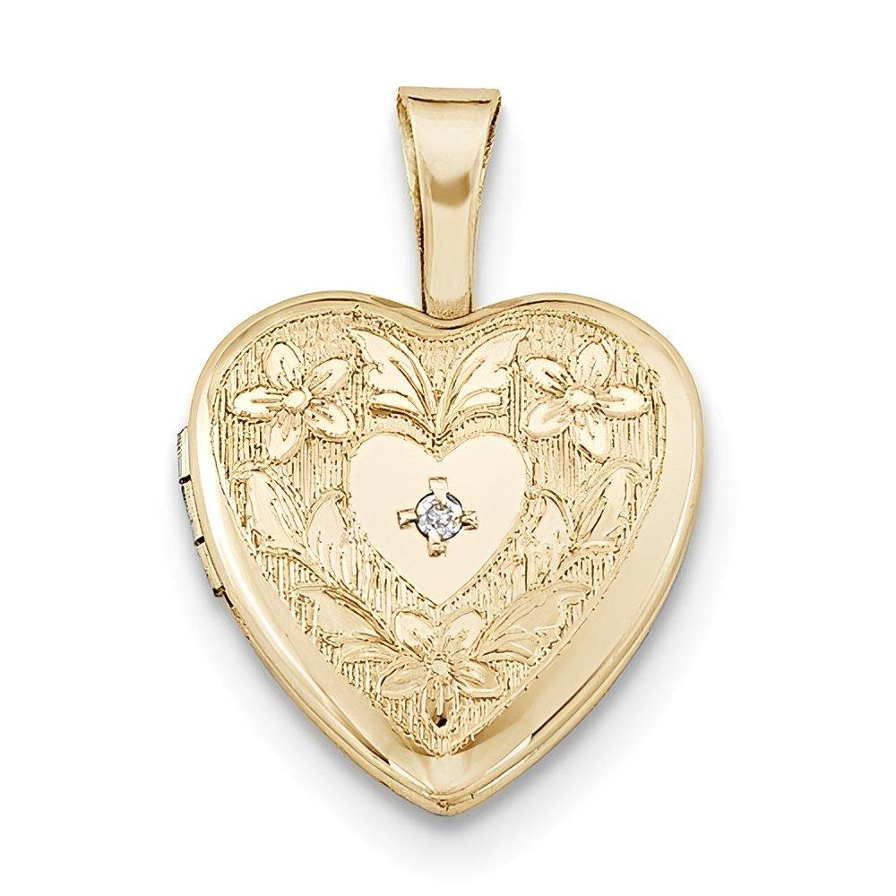 Gold Filled Baby Polished Heart Locket With W/ Diamond Center