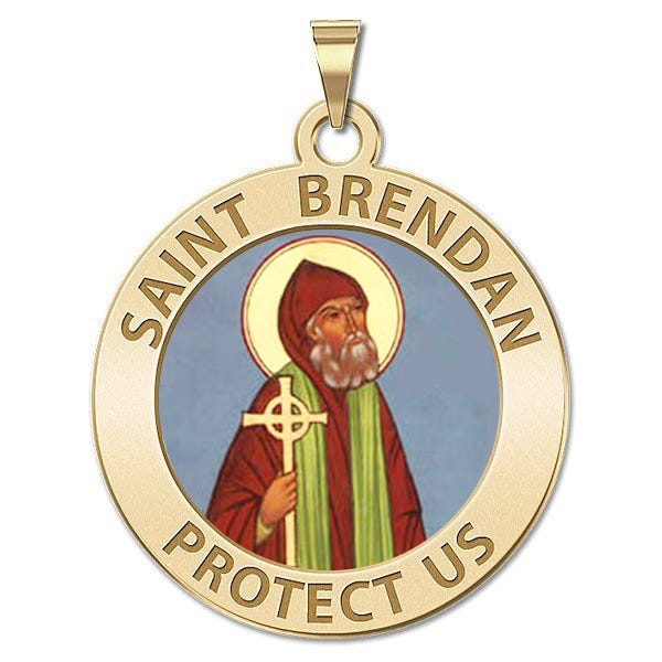 Saint Brendan Round Religious Color Medal