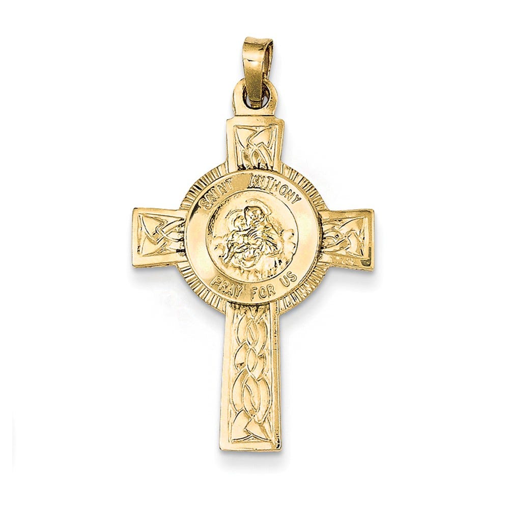 14K Cross with St Anthony Medal Pendant