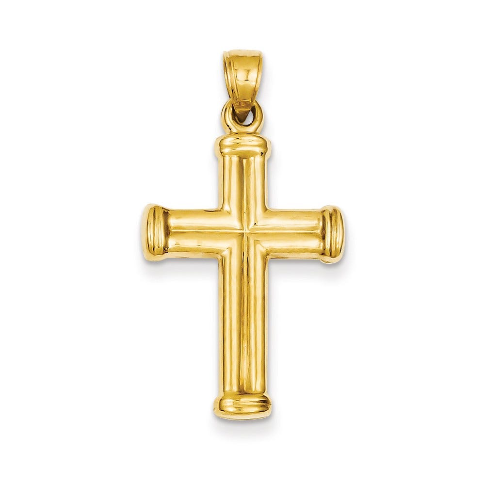 14K Hollow Tubular-Edge Cross Pendant