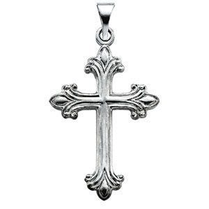 Classic 14K White Gold Ornate Flared Tip Cross Pendant