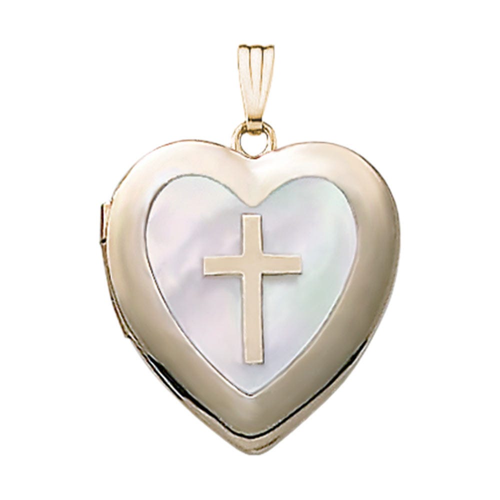Mother Of Pearl & Cross Heart Photo Locket