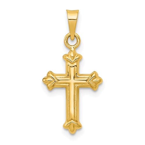 14K Gold Fleur De Lis Hollow Cross Charm