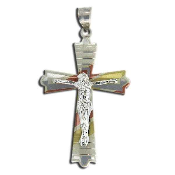 Tri-Color Crucifix Cross Pendant