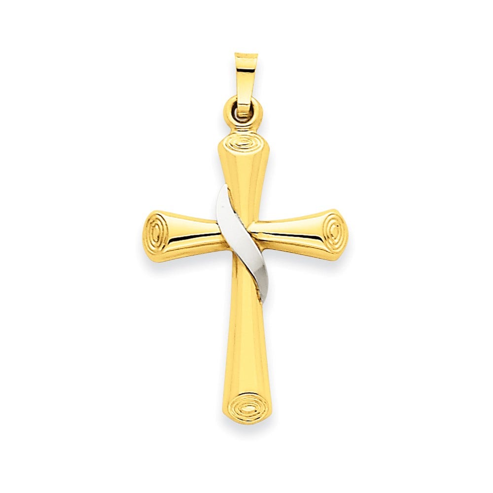 14K Two-Tone Hollow Cross Pendant