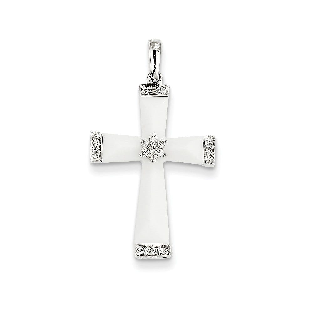 14K White Gold Agate & Diamond Cross Pendant