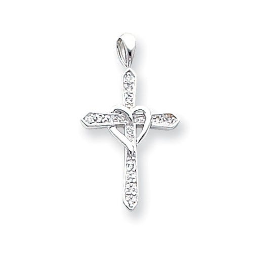 14K White Gold Diamond Cross Pendant