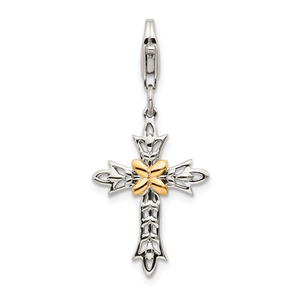 3D Antiqued Cross Charm With Gold Accent