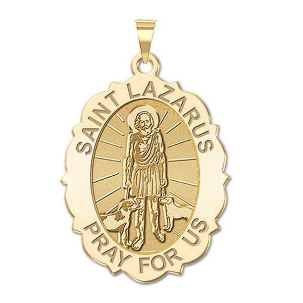 Saint Lazarus Scalloped Oval Religious Medal