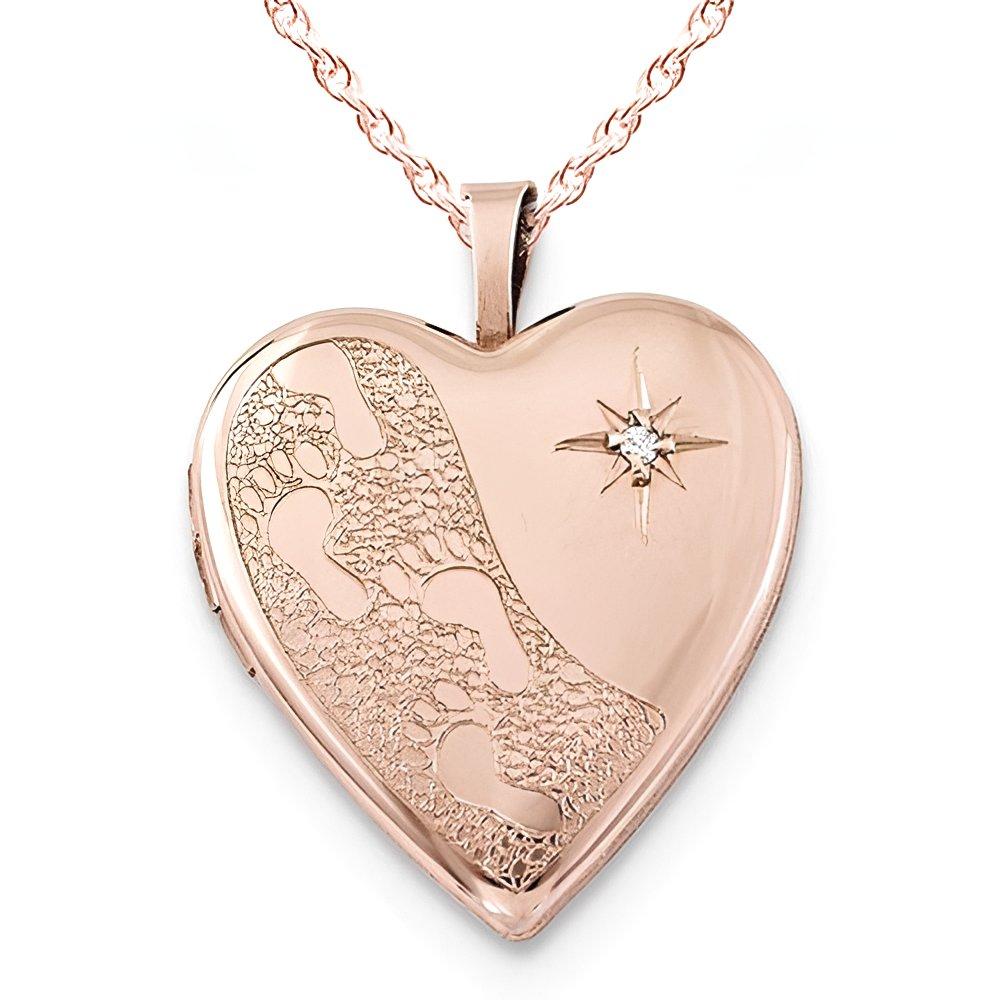 Rose Gold Plated Footprints Heart Photo Locket With Diamond