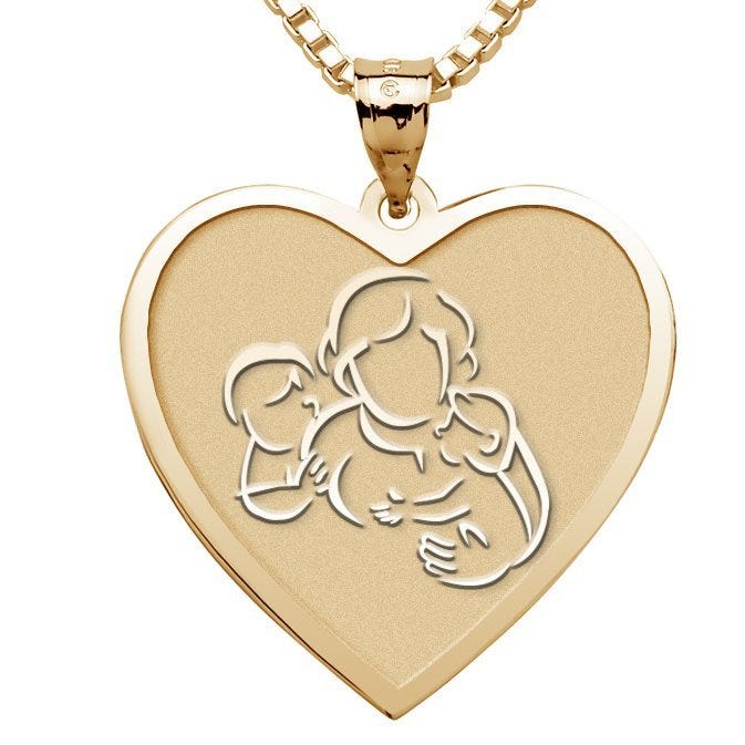 Mother with Son and Daughter - Heart Pendant