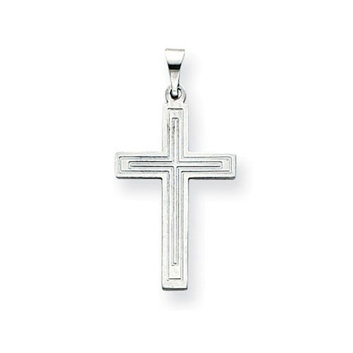 14K White Gold Double-Line Cross Pendant