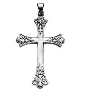 14K White Gold Ornate-Tip Cross Pendant