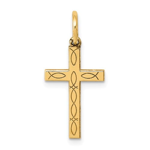 14K Laser Designed Oval-Motif Cross Charm