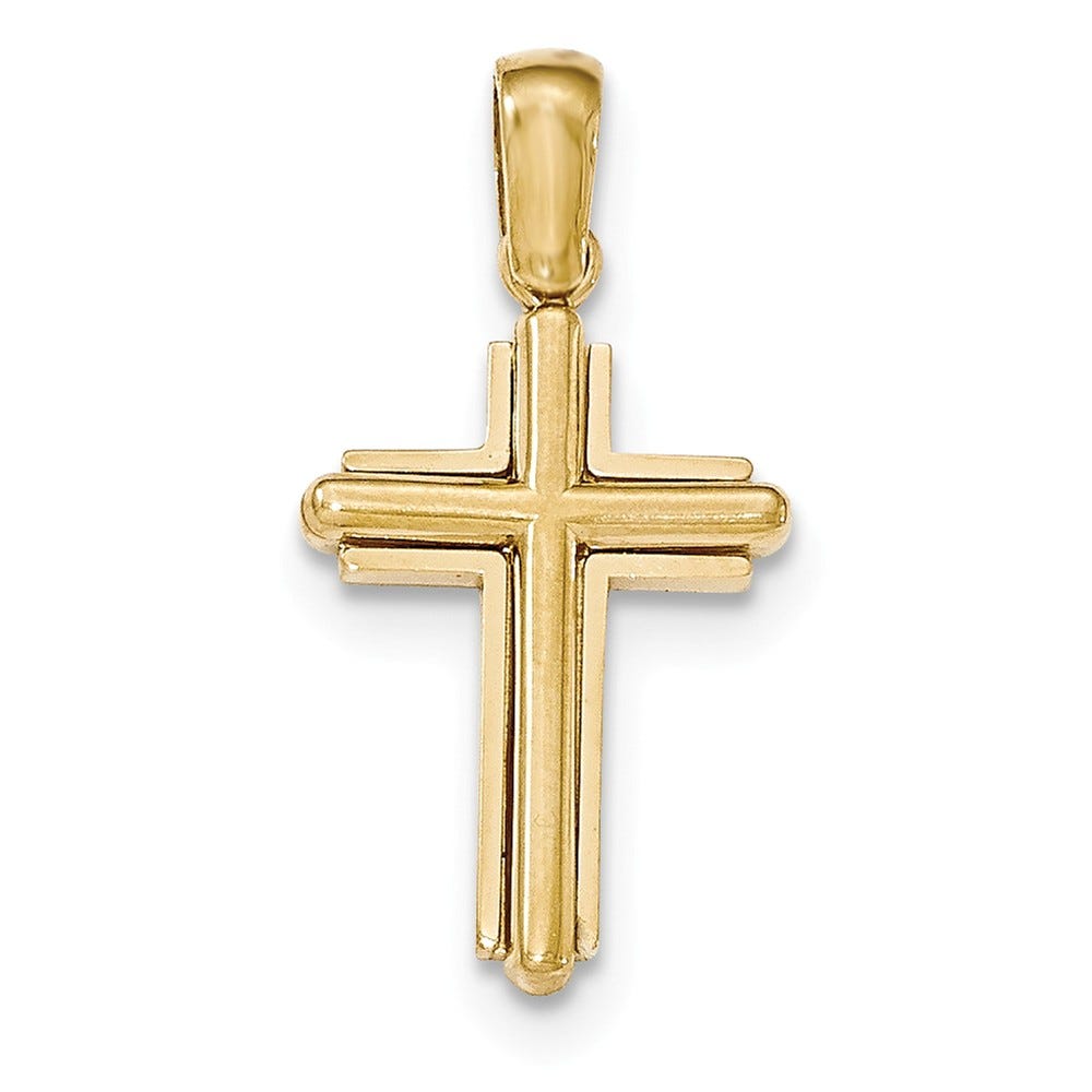 14K Gold Polished Beveled Stick Cross Pendant