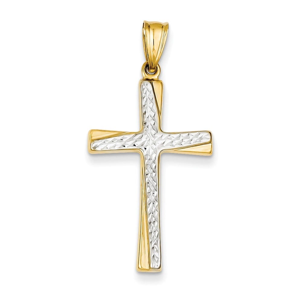 14K Rhodium Diamond-Cut Cross Pendant