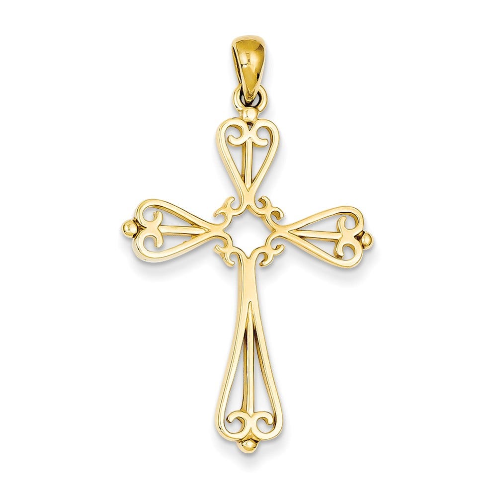 14K Fleur De Lis Polished Cross Pendant