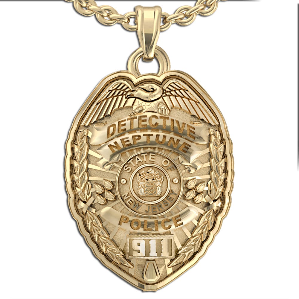 Personalized Police Badge Necklace or Charm - Shape 2